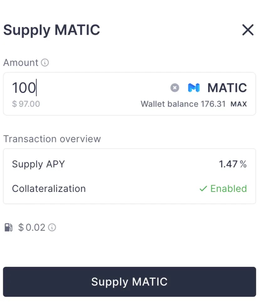 Aave supply MATIC
