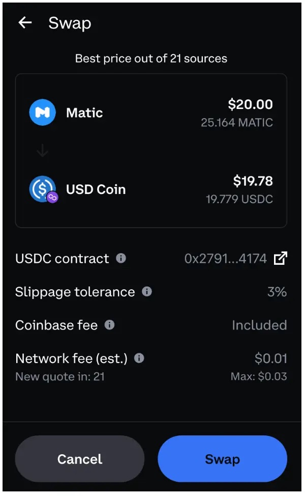 coinbase wallet swaps