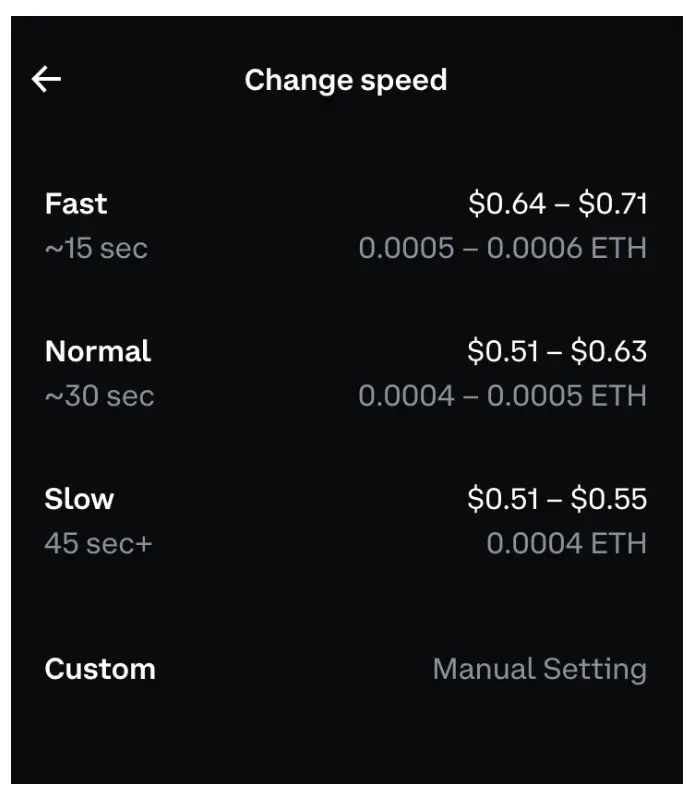 coinbase wallet change speed