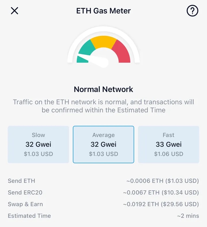 Crypto.com DeFi Wallet ETH Gas Meter tool.