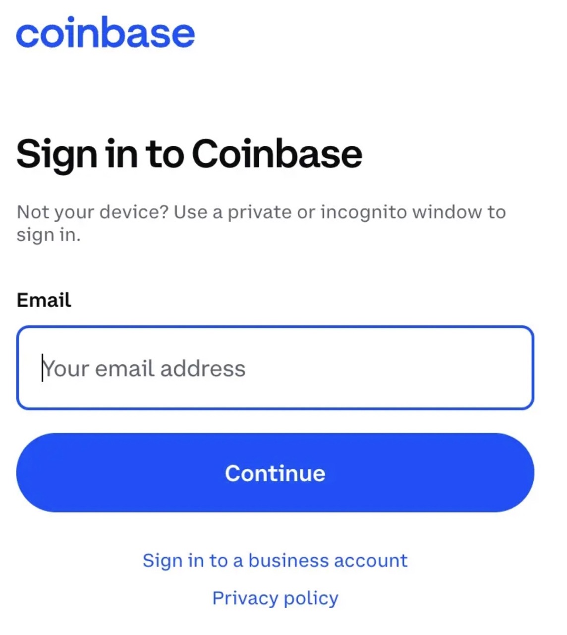 Signing into Coinbase on PayPal