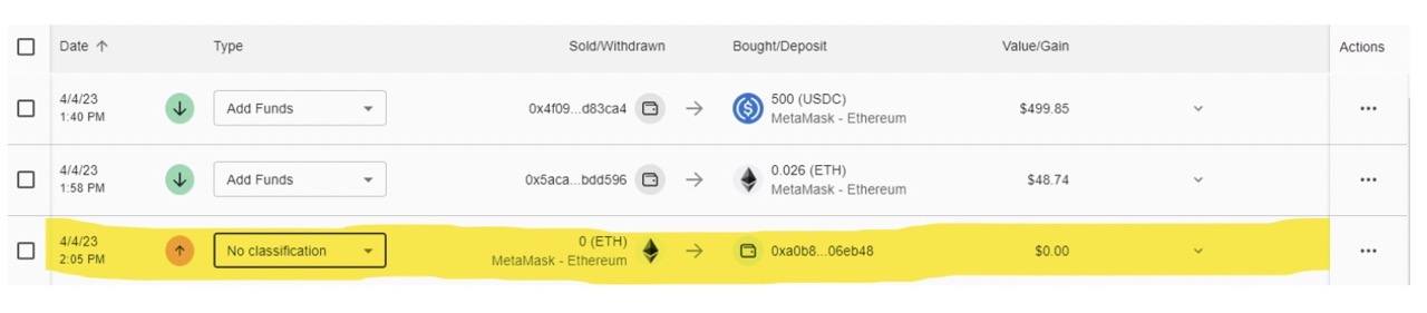 An example transaction on Accointing
