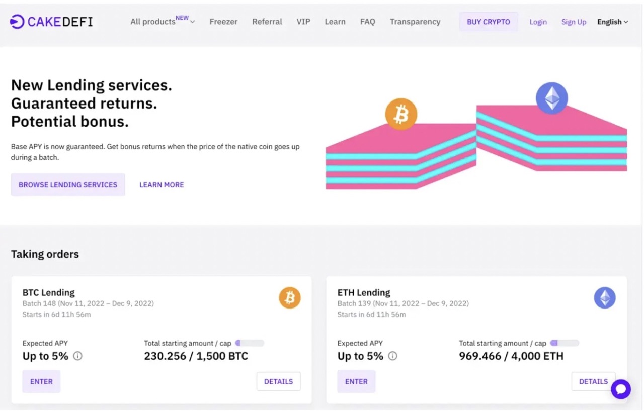 ETH Lending on Cake DeFi