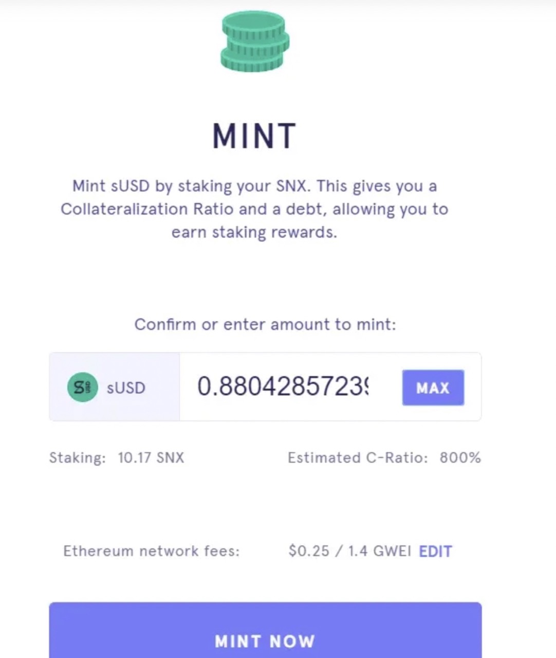 Staking SNX on Mintr wallet