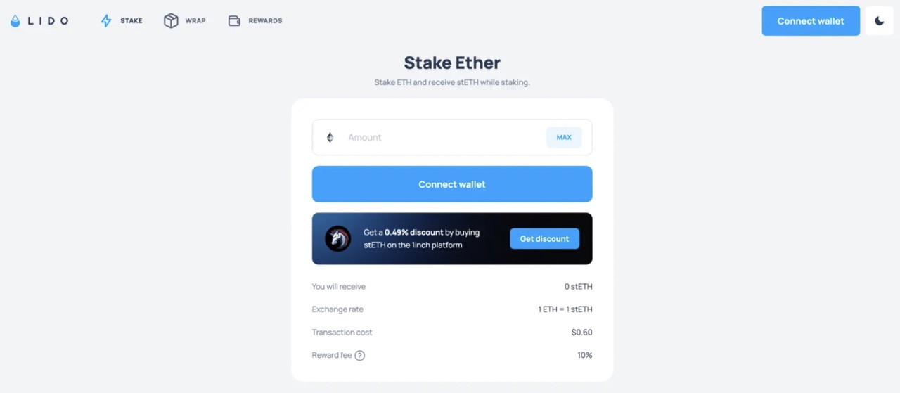 Connecting your wallet on Lido