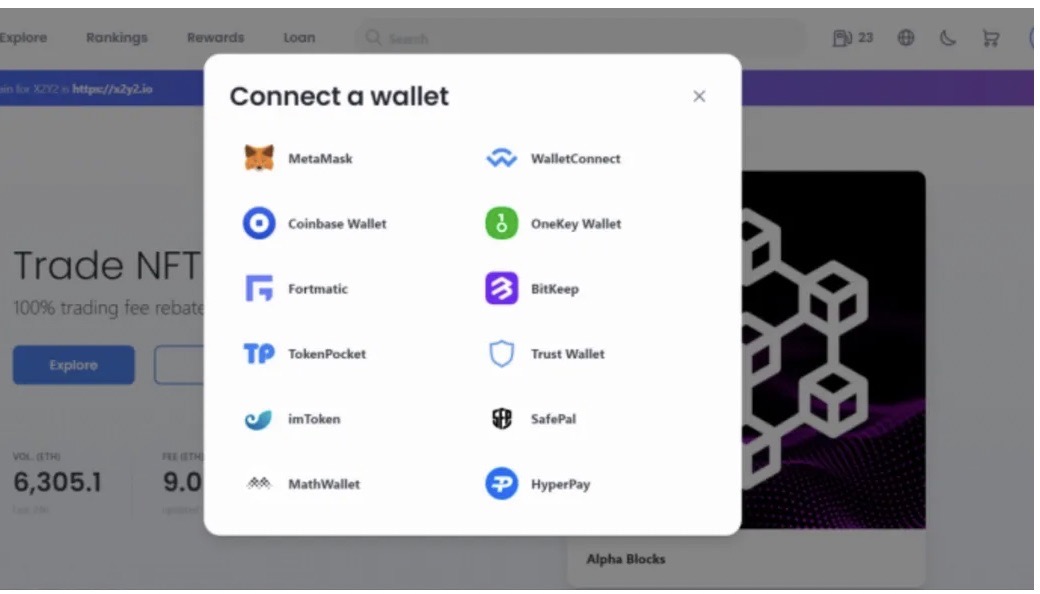 Connect a Web3 wallet on X2Y2