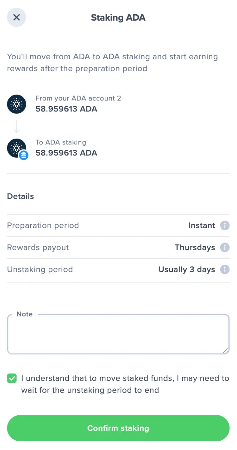 Uphold confirm staking amount for ADA