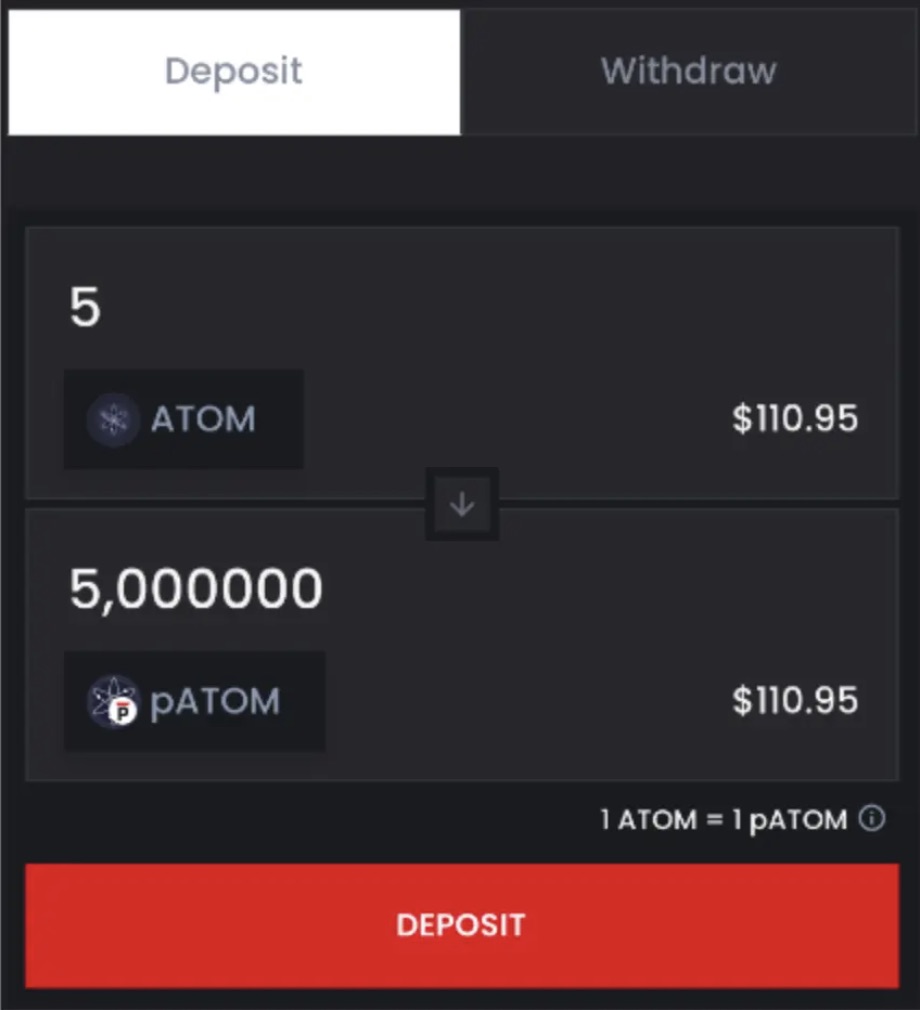 Deposit interface for pATOM tokens
