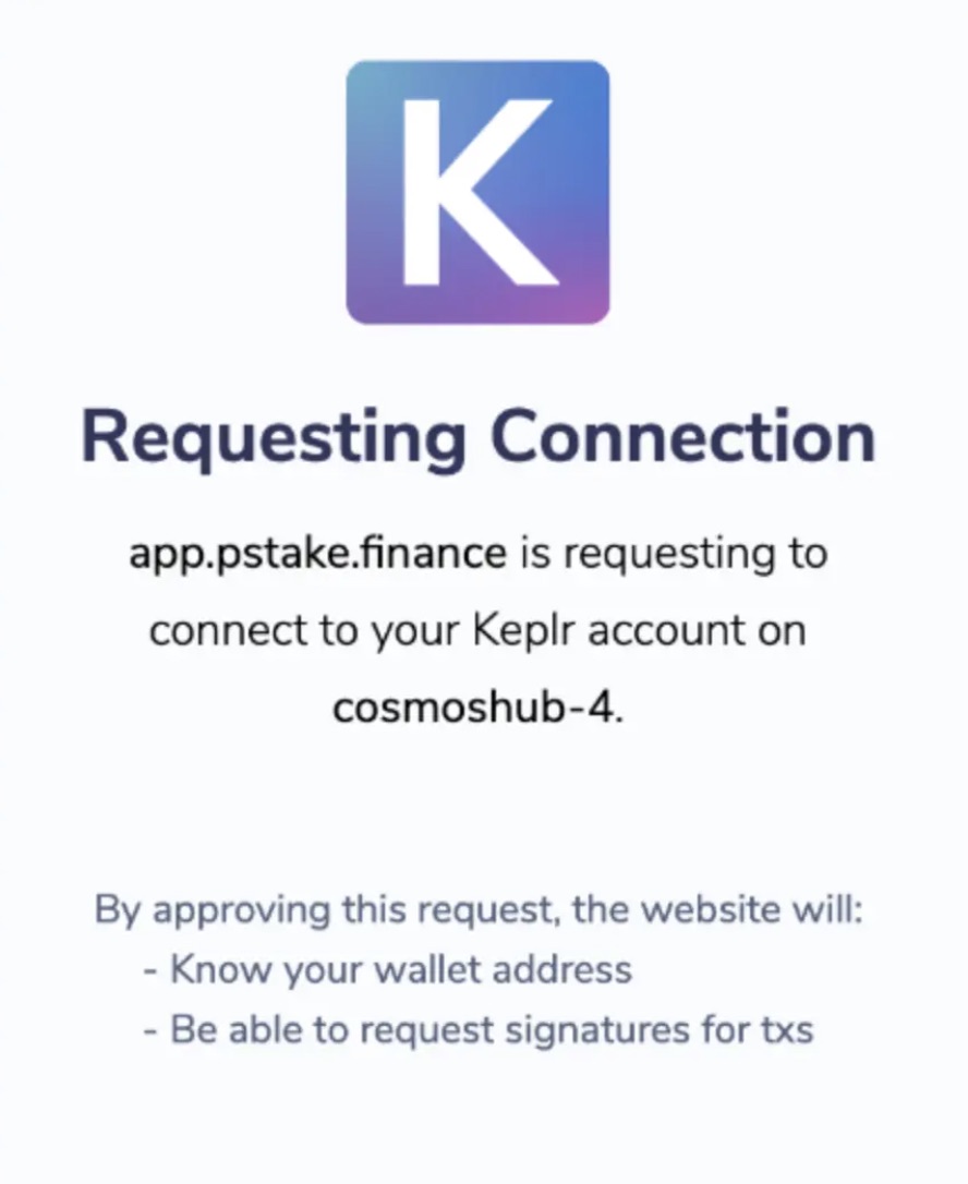 pSTAKE wallet connection request