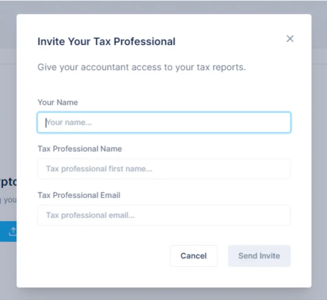 Inviting your tax professional on CoinLedger