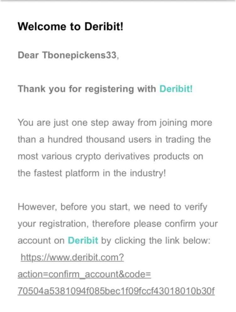 Welcome to Deribit registration screen
