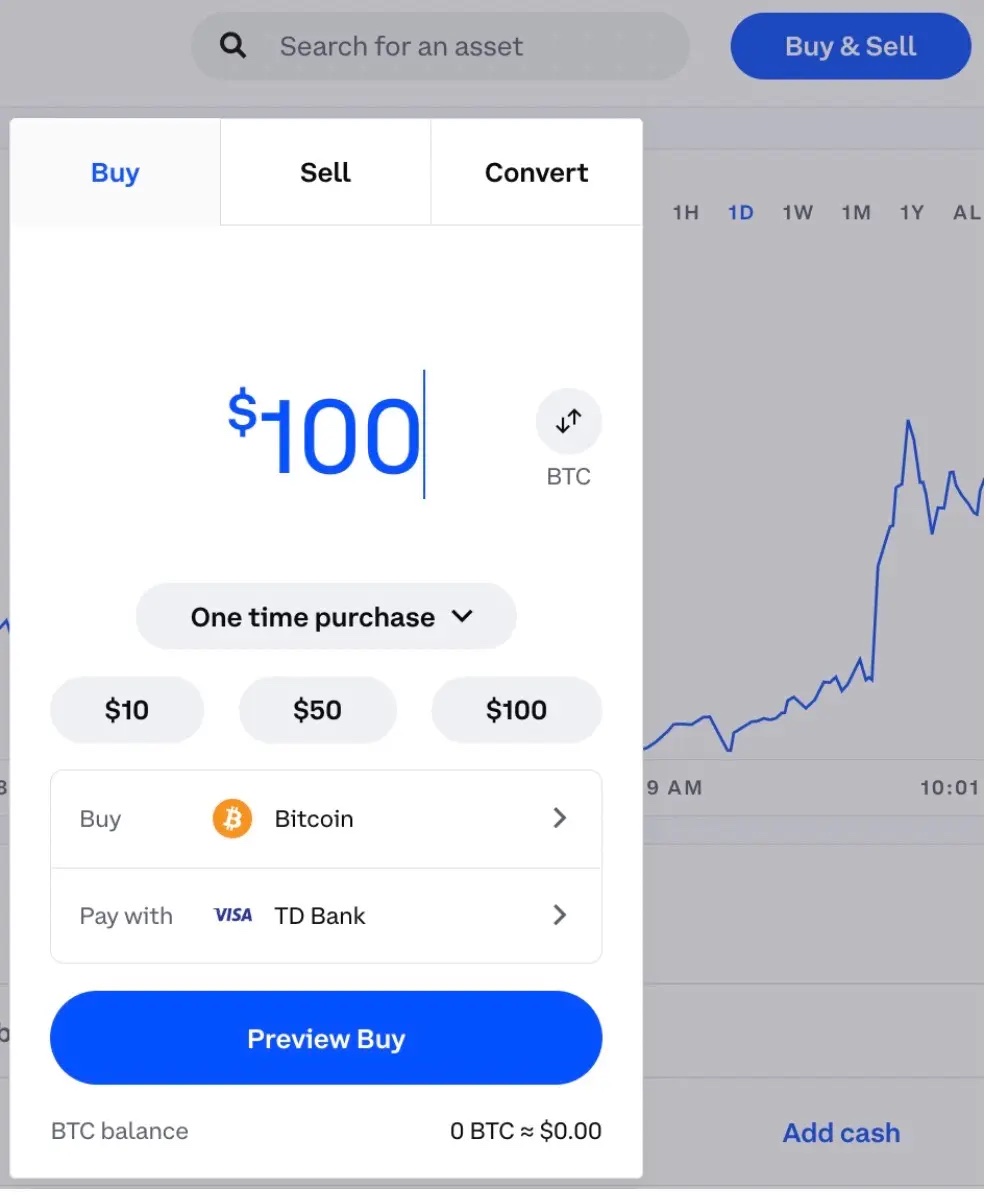 Making a trade in Coinbase