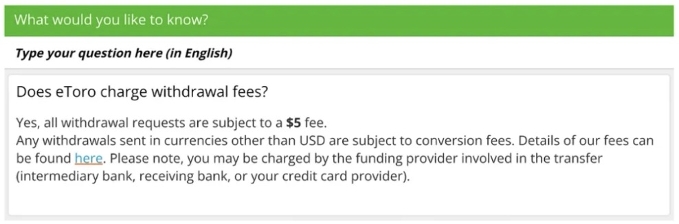 Asking questions about fees on eToro