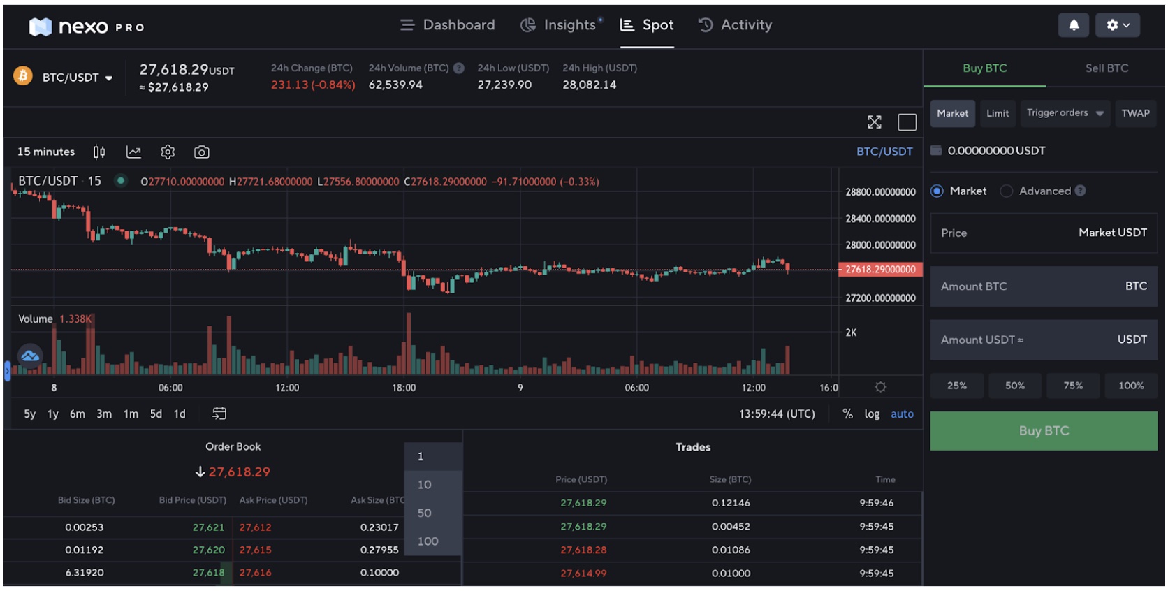 Nexo Trading Screen 