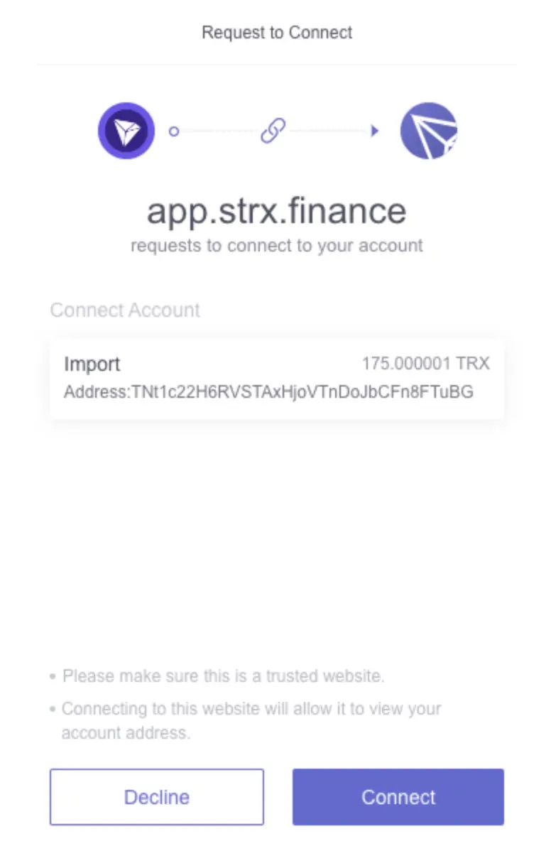 Tron liquid staking connect wallet STRX