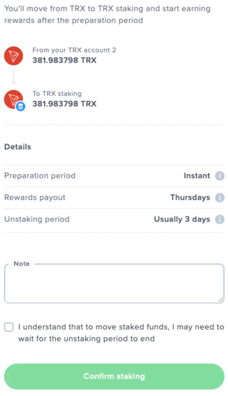 Tron staking account Uphold