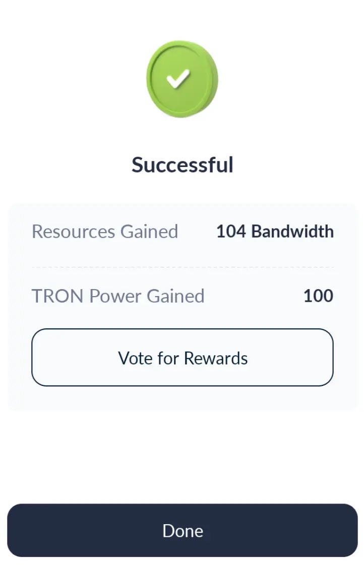 Tron staking success