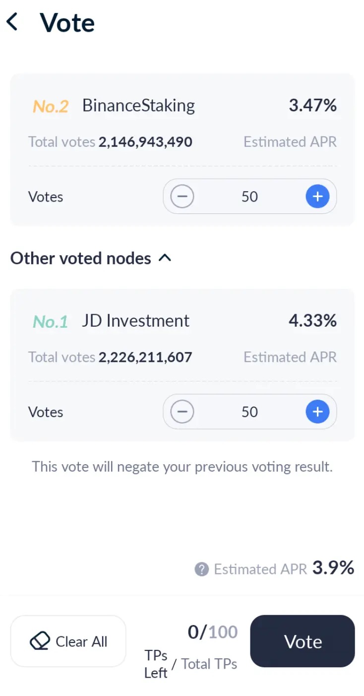 Tron staking vote for validator