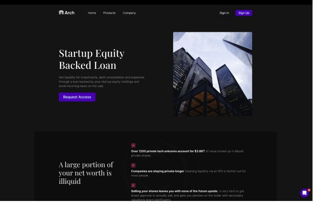 Arch lending Startup Equity Backed Loans