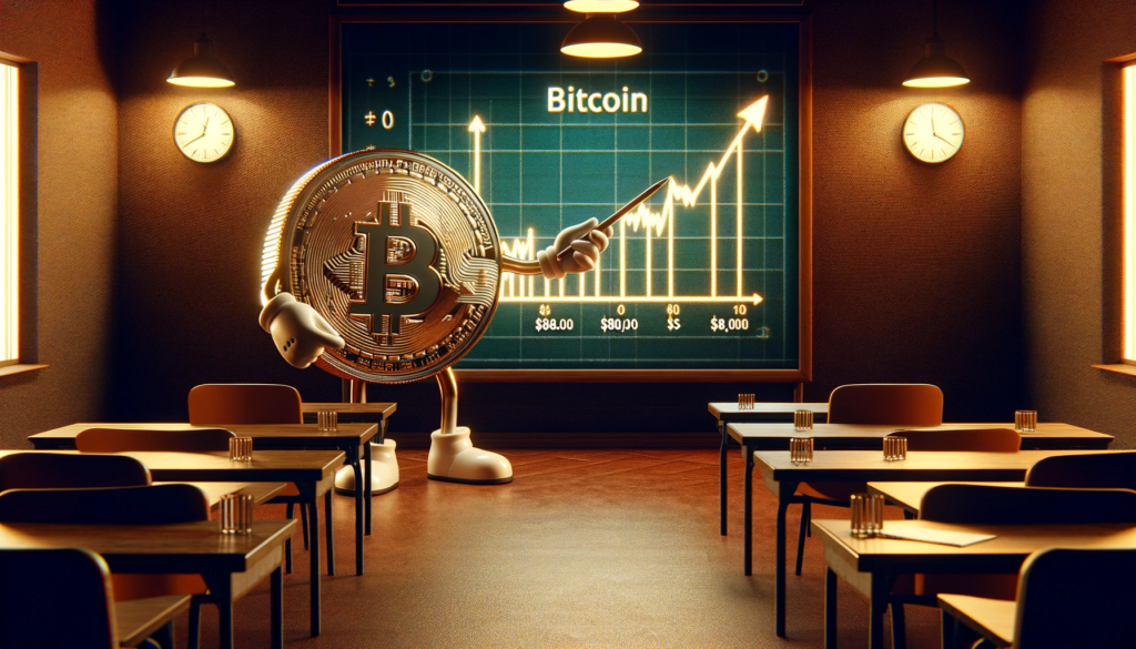 Bitcoin Will Surge Above 80 000 In 2024 Bitwise Predicts   DALL·E 2023 12 14 16.40.43 A Futuristic Coin Character Well Dressed In A Dimly Lit Classroom With Warm Ambient Lighting. The Character Is Presenting A Bitcoin Chart Indicati 1024x585 