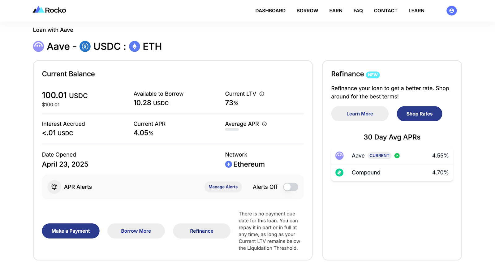 Loan management screen, complete with advanced options.