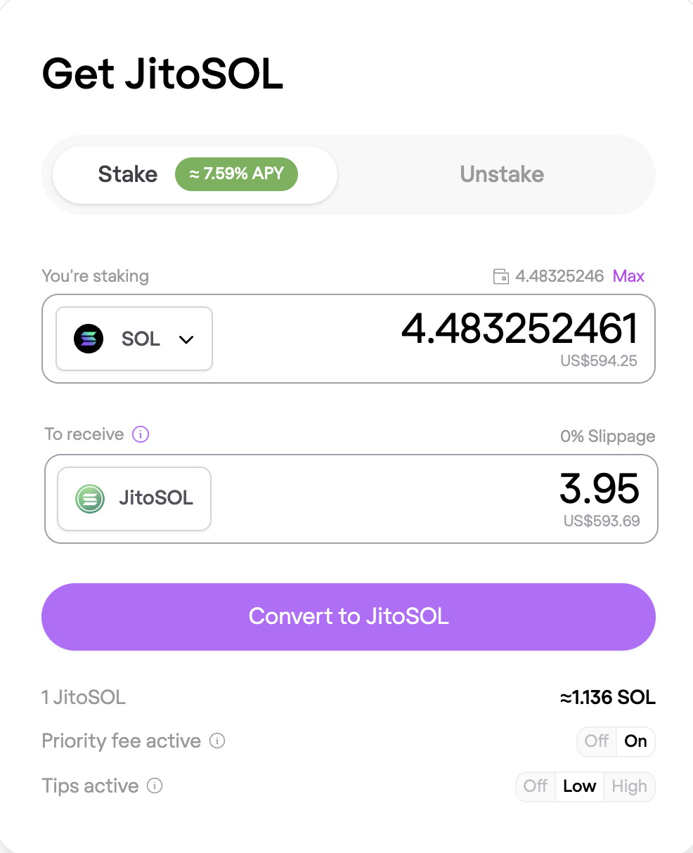 stake sol on jito - order panel
