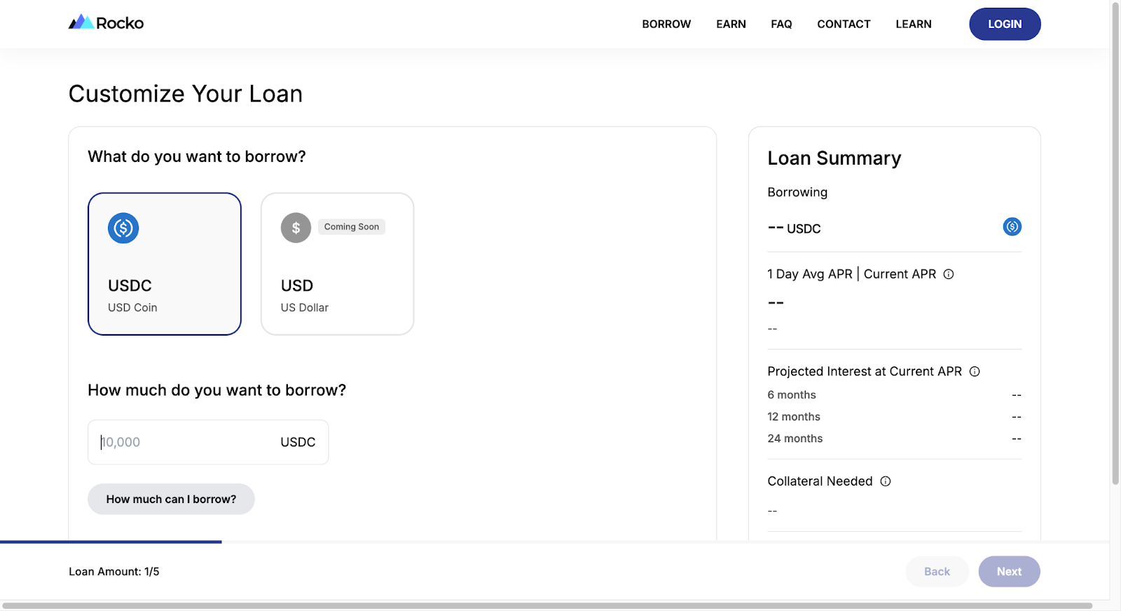 Choosing the borrowed asset for the loan.
